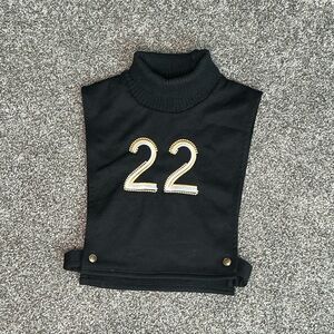 Black Turtleneck Bib Top with Gold '22 Appliqué